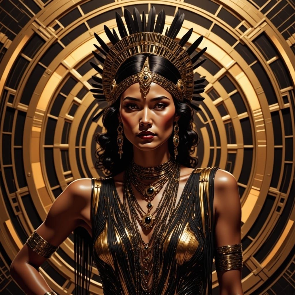  <lora:Native Art Deco:1.0> art Deco portrait of a native woman
