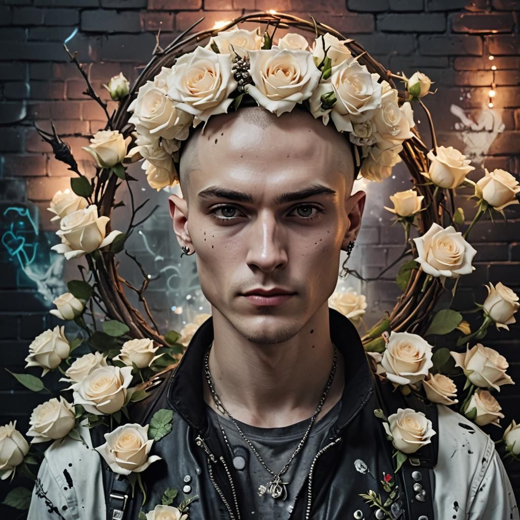 Wreath of white roses