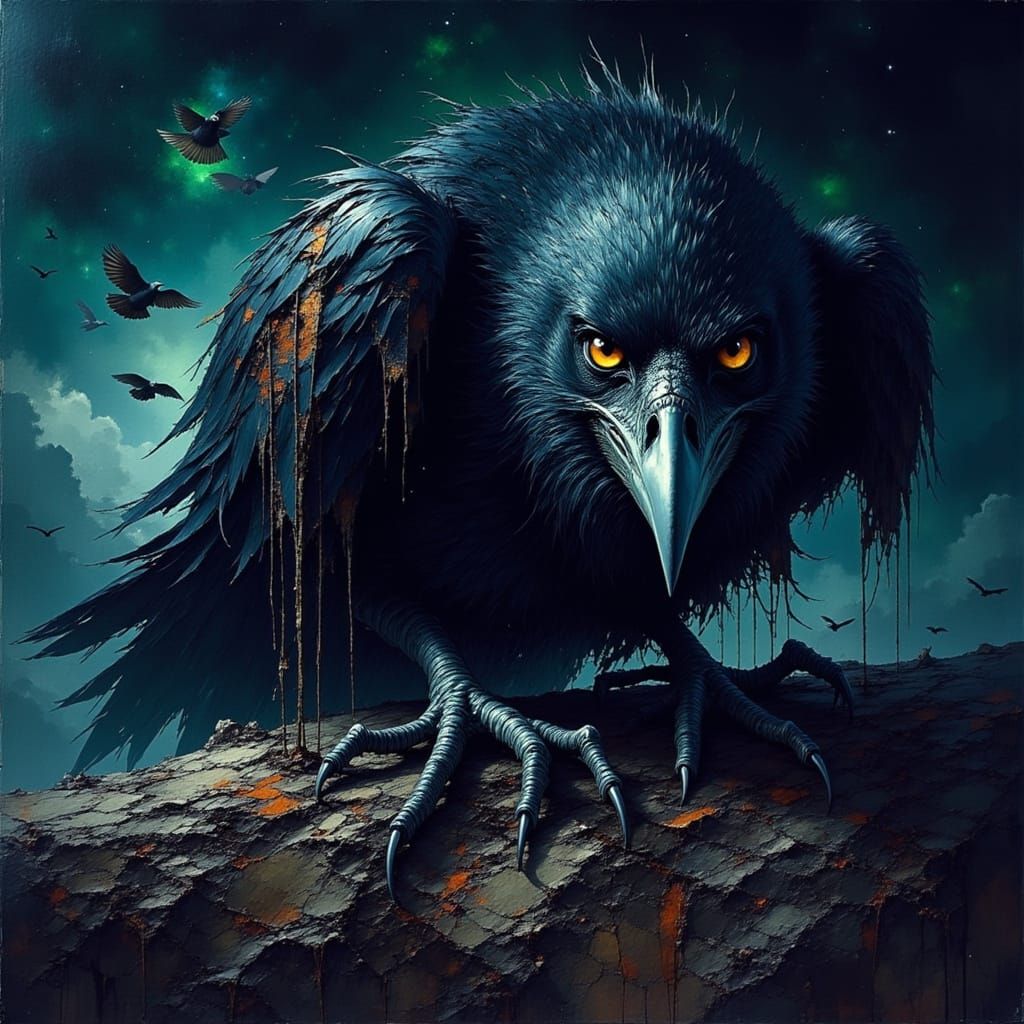 murderous raven stares in to camera, brooding and dangerous The scene is bathed in ...  by @Heathen Fox