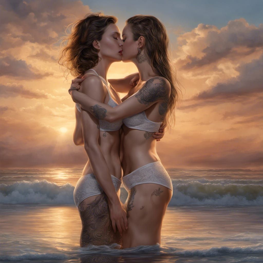 lesbian kiss in the ocean AI Generated Artwork NightCafe Creator