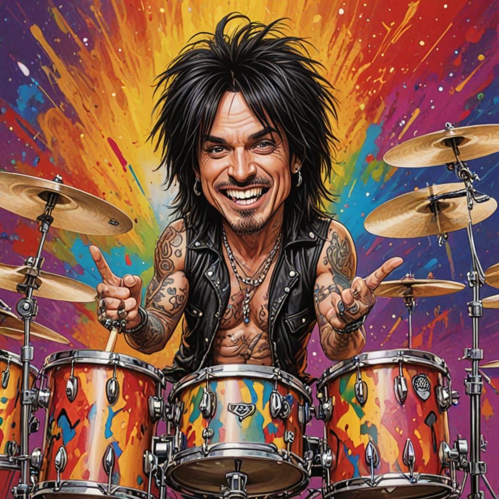 Caricature of Rockstar Tommy Lee of Mötley Crüe