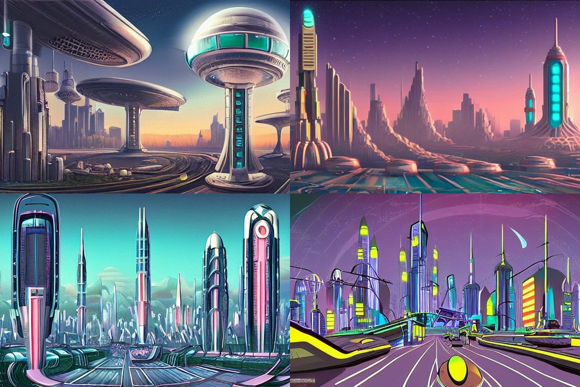 Sci-fi city in the style of Retrofuturism