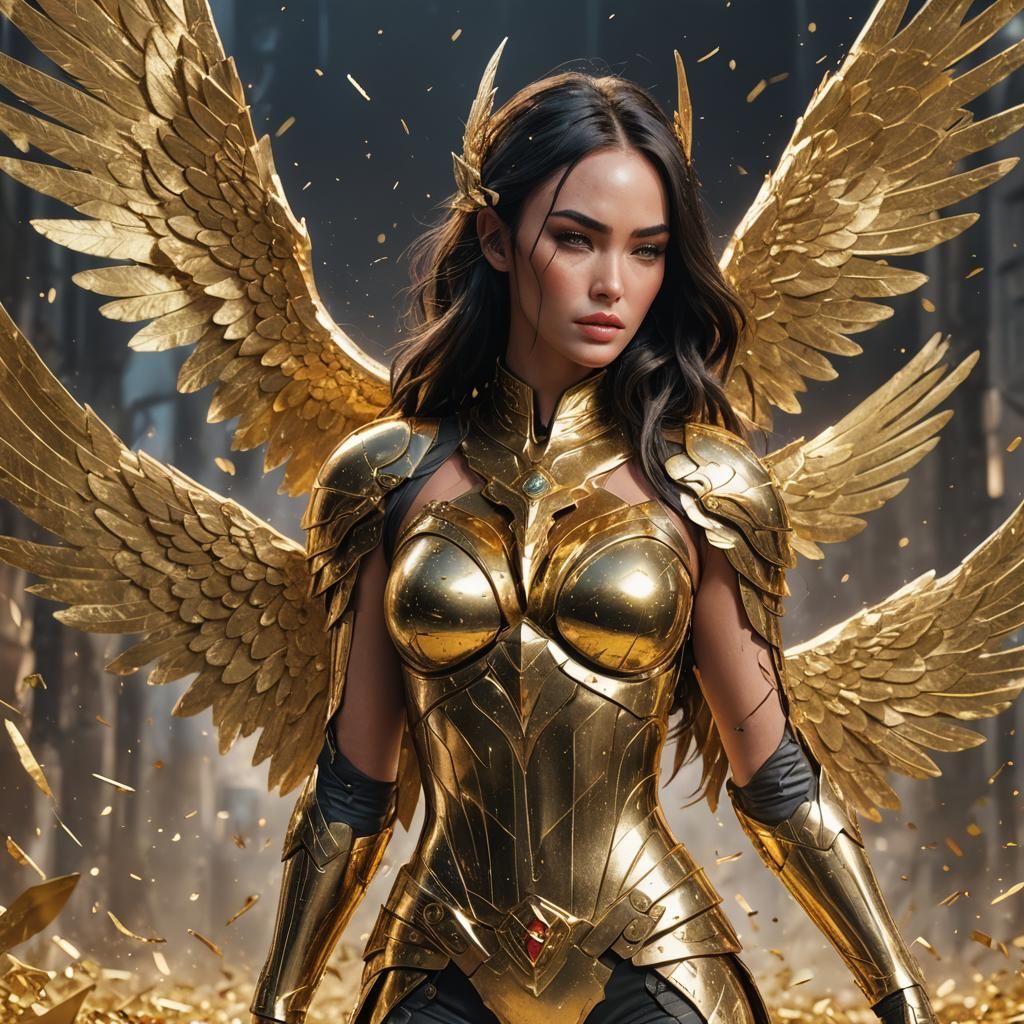 Megan Fox with Golden Wing: 3D Anime Art