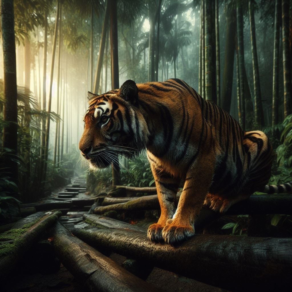 Tiger in bamboo forest