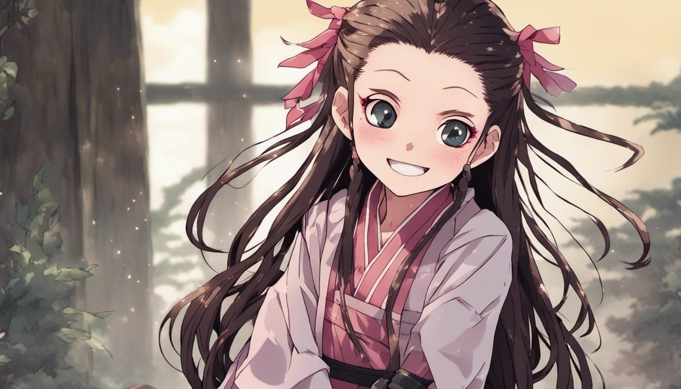 nezuko, braided hair cute, smiling, demon slayer, banner