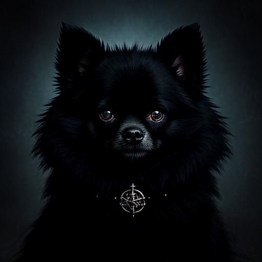 Gothic. Beautifully villainous Pomeranian dog. 