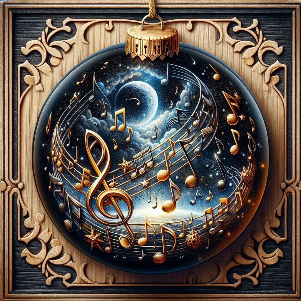 Postage Stamp Art Christmas Ornament Music Notes 2