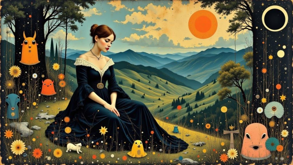 <lora:AkiDevineGoldCorvid:1.0>by franz marc, by hieronymus bosch, by salvador dali, by wassily kandinsky