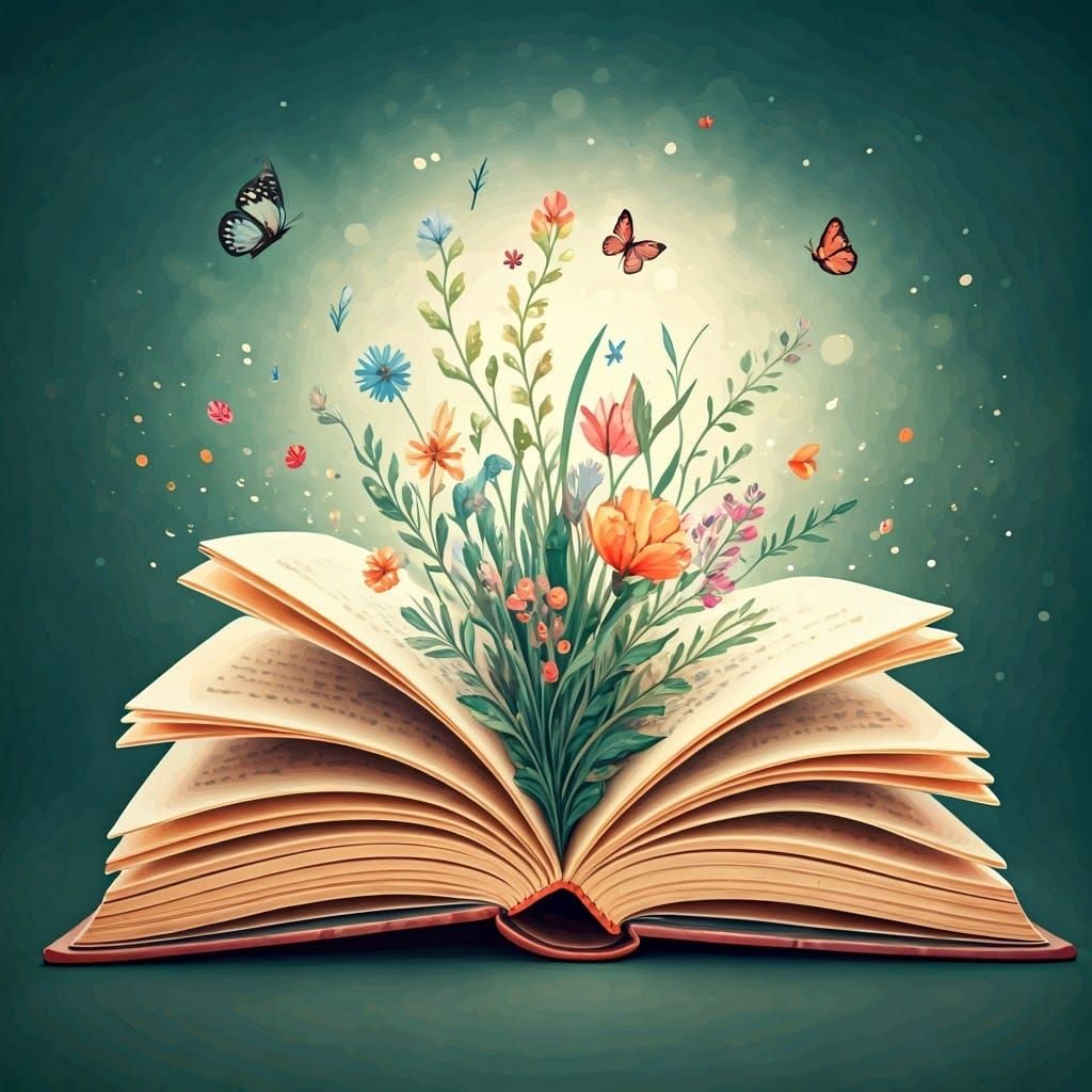 Whimsical Watercolor Book Releasing Flowers and Butterflies