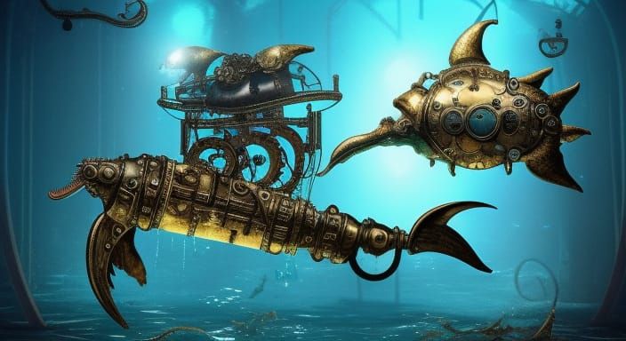 Steampunk underwater mechanical creatures. - AI Generated Artwork ...