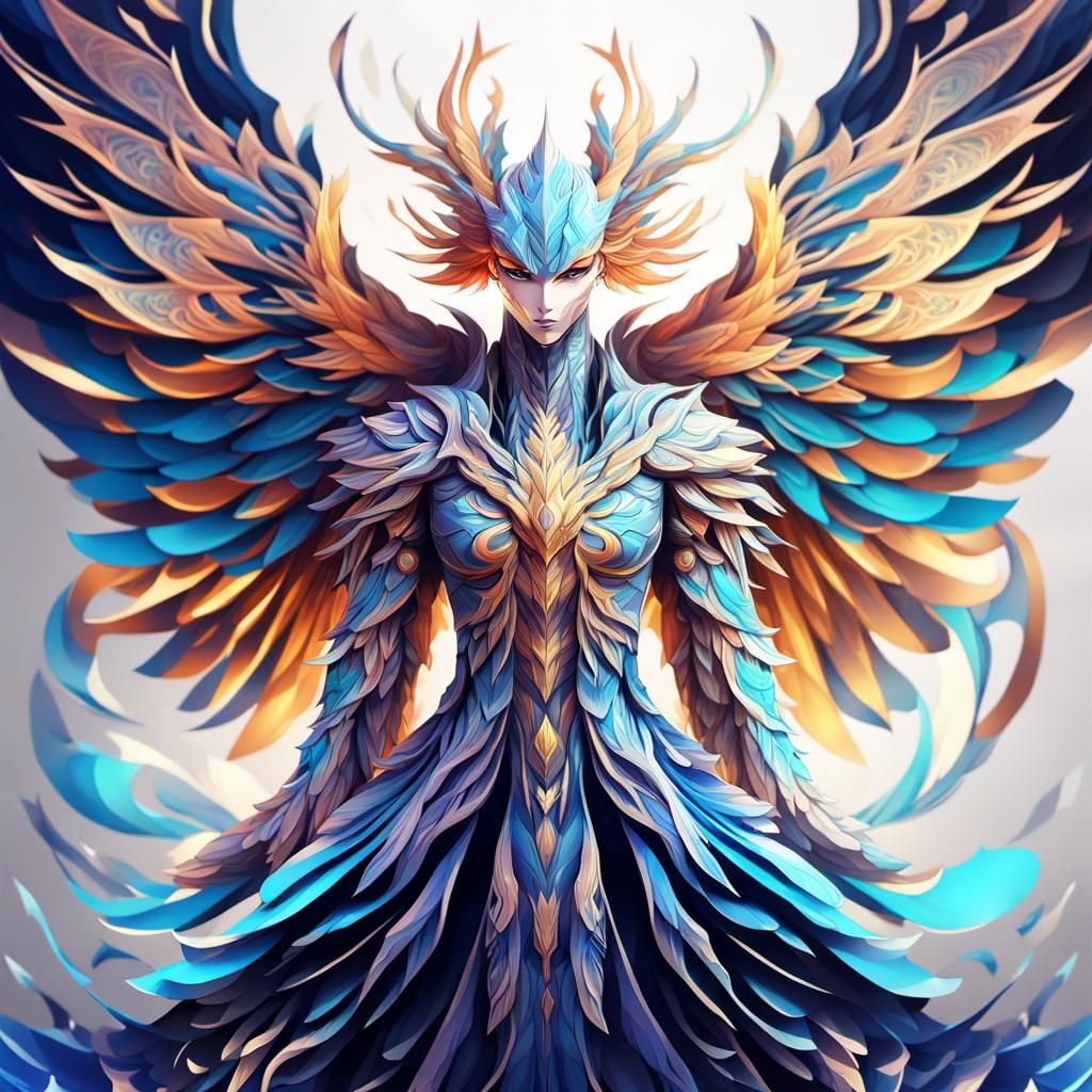Light Phoenix full body portrait abstract vector fractal, wa...