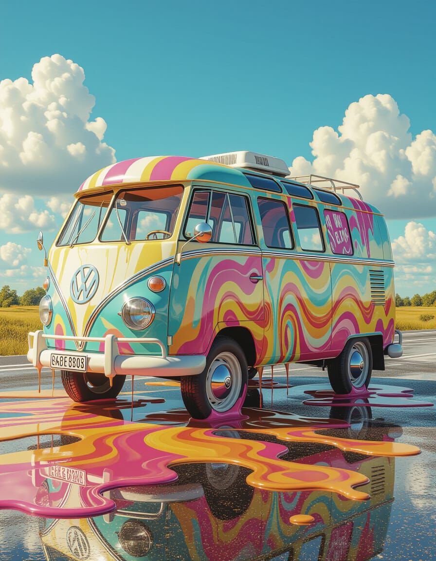 VW van physically melting into the road  by @Arty Farty