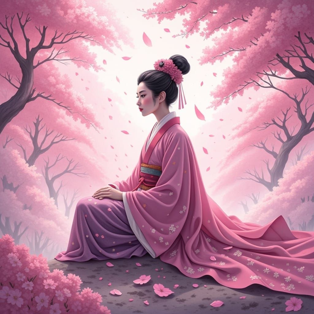  <lora:Japan-esque:1.0> Portrait: radiant kami enthroned in swirling sakura petals