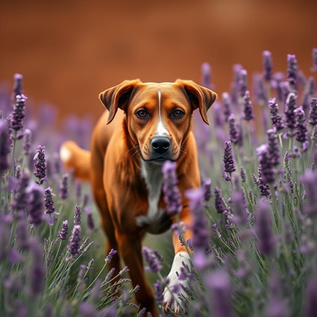 hyperealistic chestnut beautiful dog with a white stripe on ...