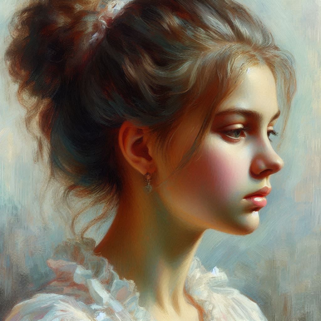 Portrait of a 17-year-old girl. Style Delacroix