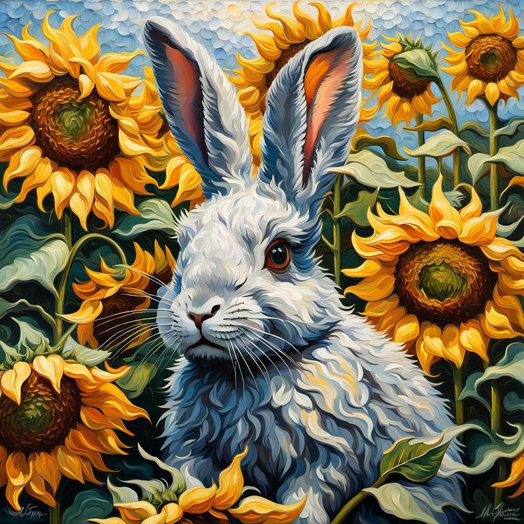 Bunny with sunflowers