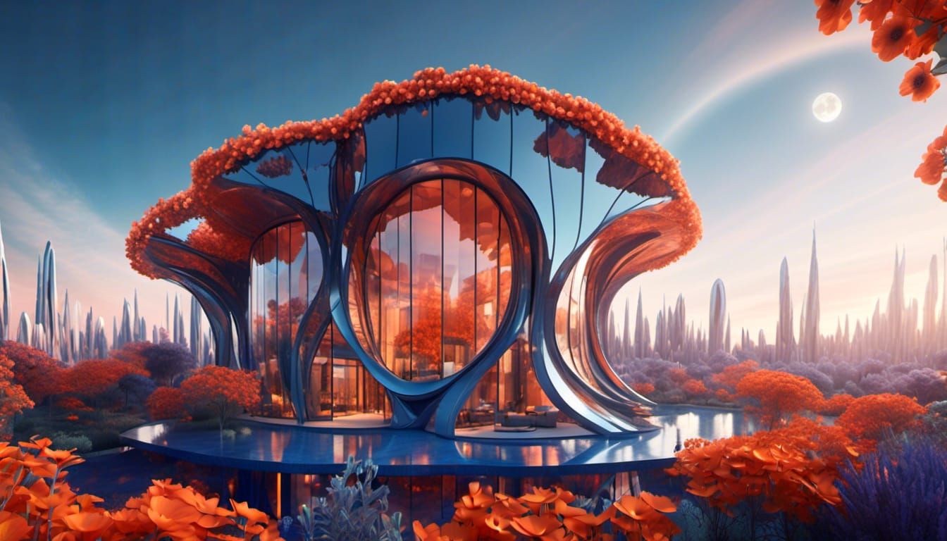 <lora:3D effects:1.0> a beautiful futuristic flower shape building