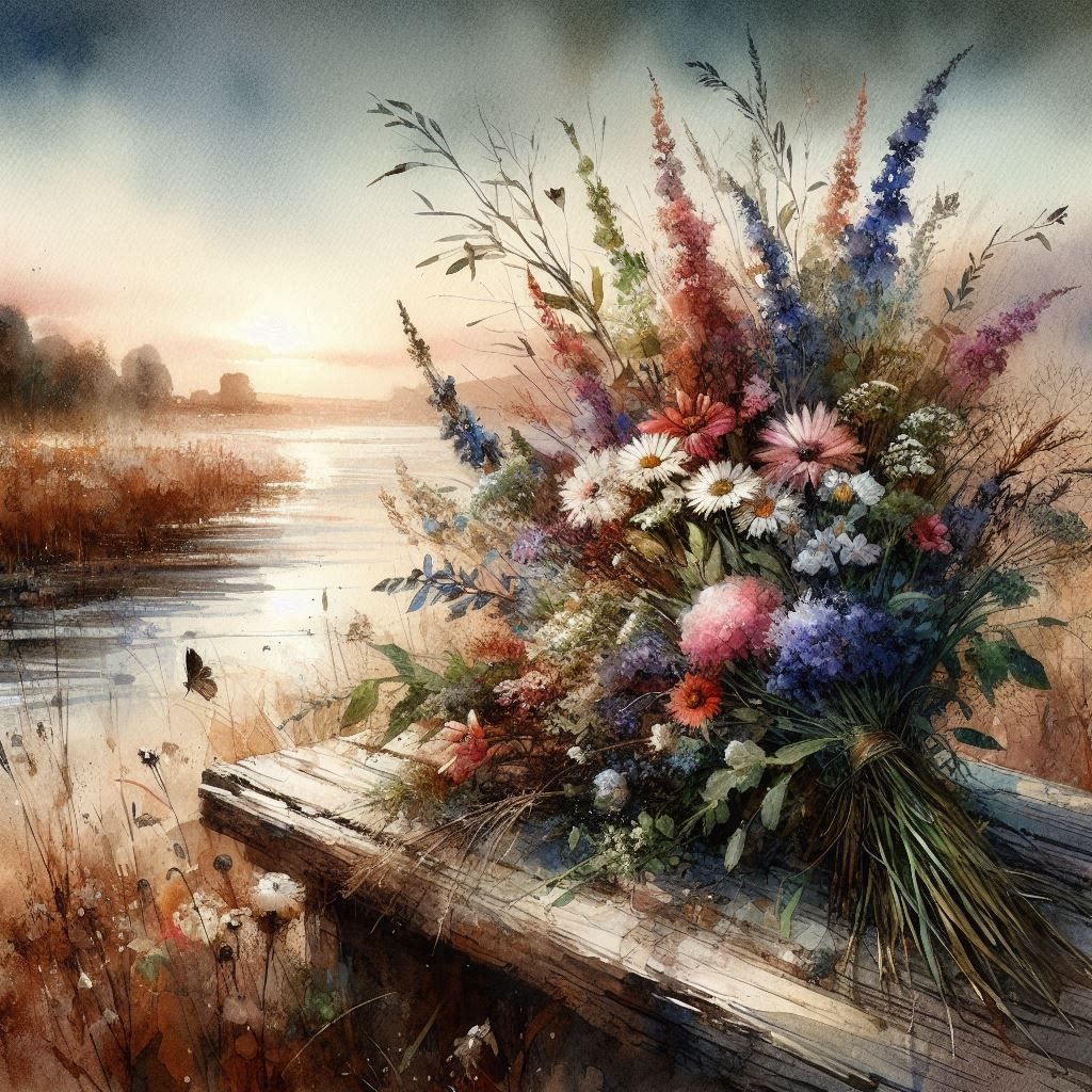 Wildflowers on a bench