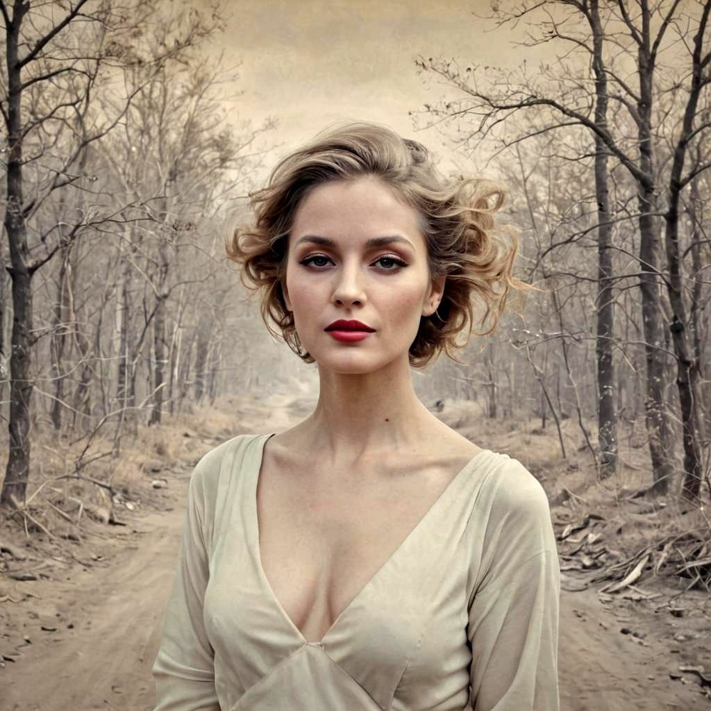 Surreal Landscape with Alluring Lady in Pre-Raphaelite Style