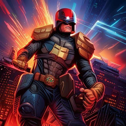 Judge Dredd fighting Batman cyberpunk 2099 blade runner 2049...