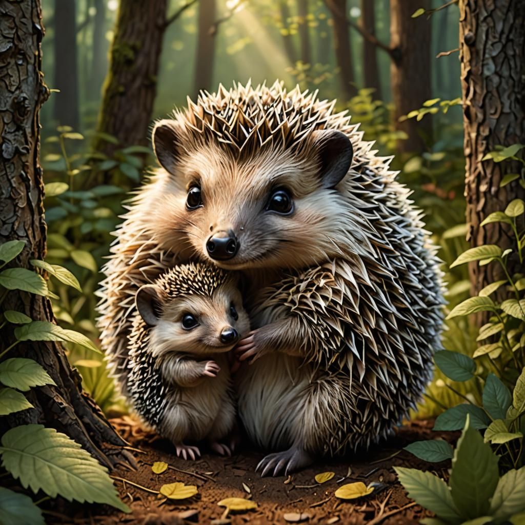 Mother and Baby Hedgehogs  by @DDegas