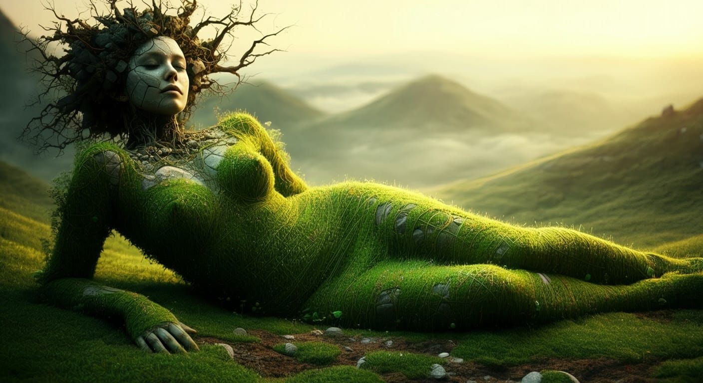Dreamlike Landscape Goddess Unites with Nature