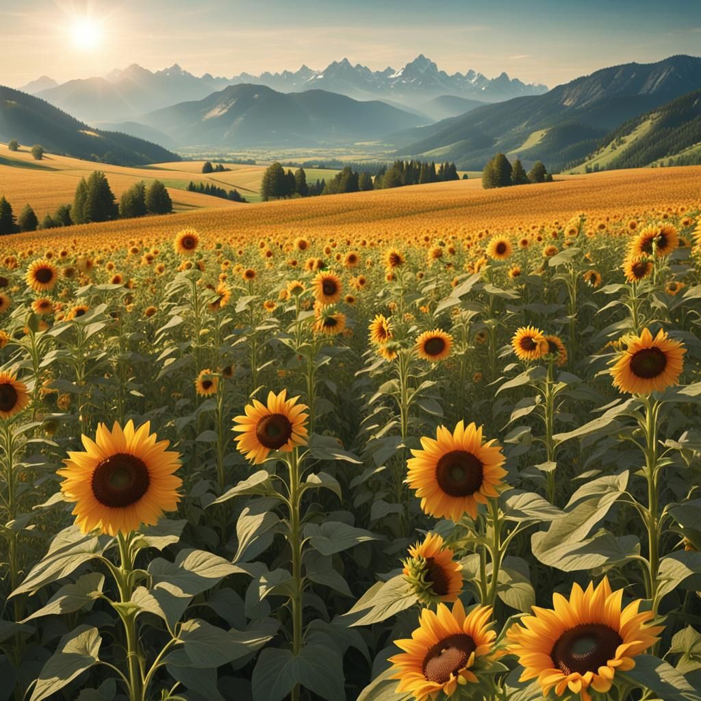 Beautiful Flowering Meadow, Lots Of Sunflowers, - Ai Generated Artwork 