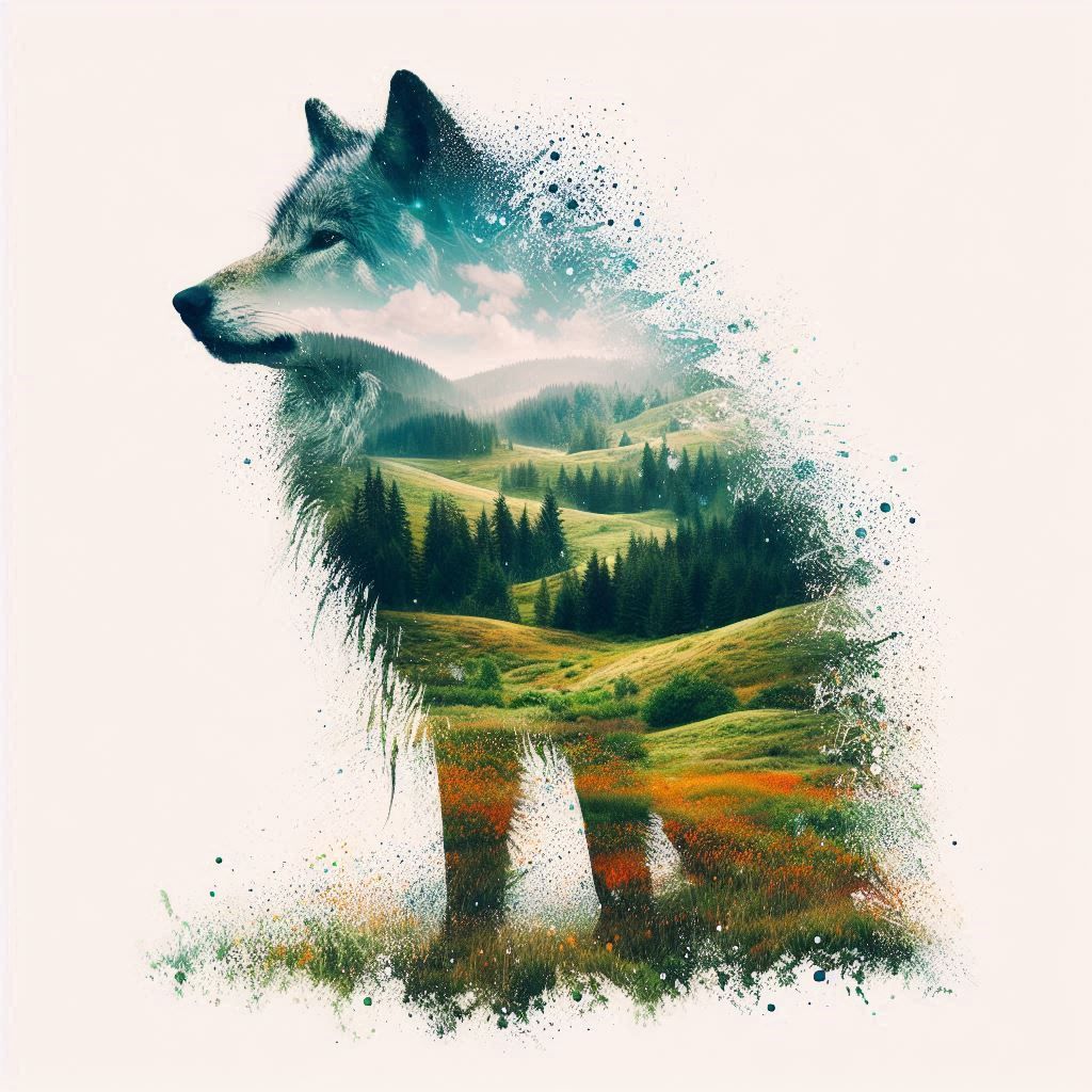 double exposure beautiful fantasy DALL-E 3 portrait landscape..