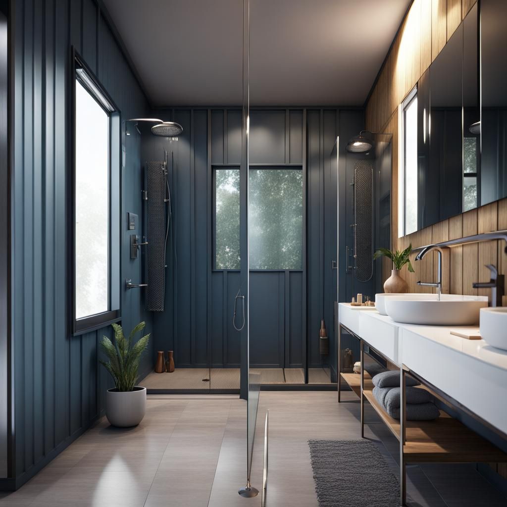 container home large bathroom shower with glass tile minimal...
