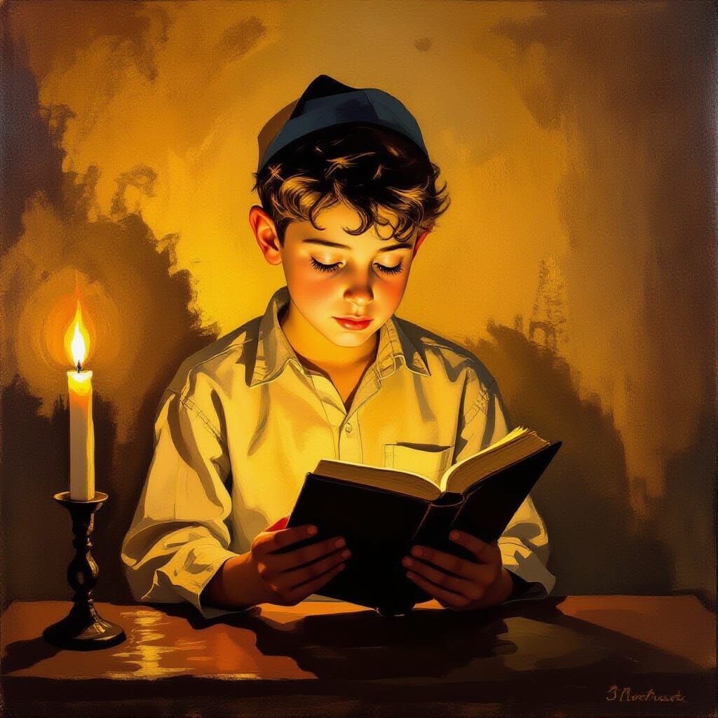 Jewish Boy Reciting Shema Yisrael: Expressive Painting