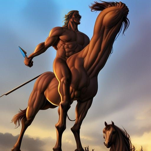 Centaur Greek mythology, body of a horse and upper body of a man, classical style, upper half body