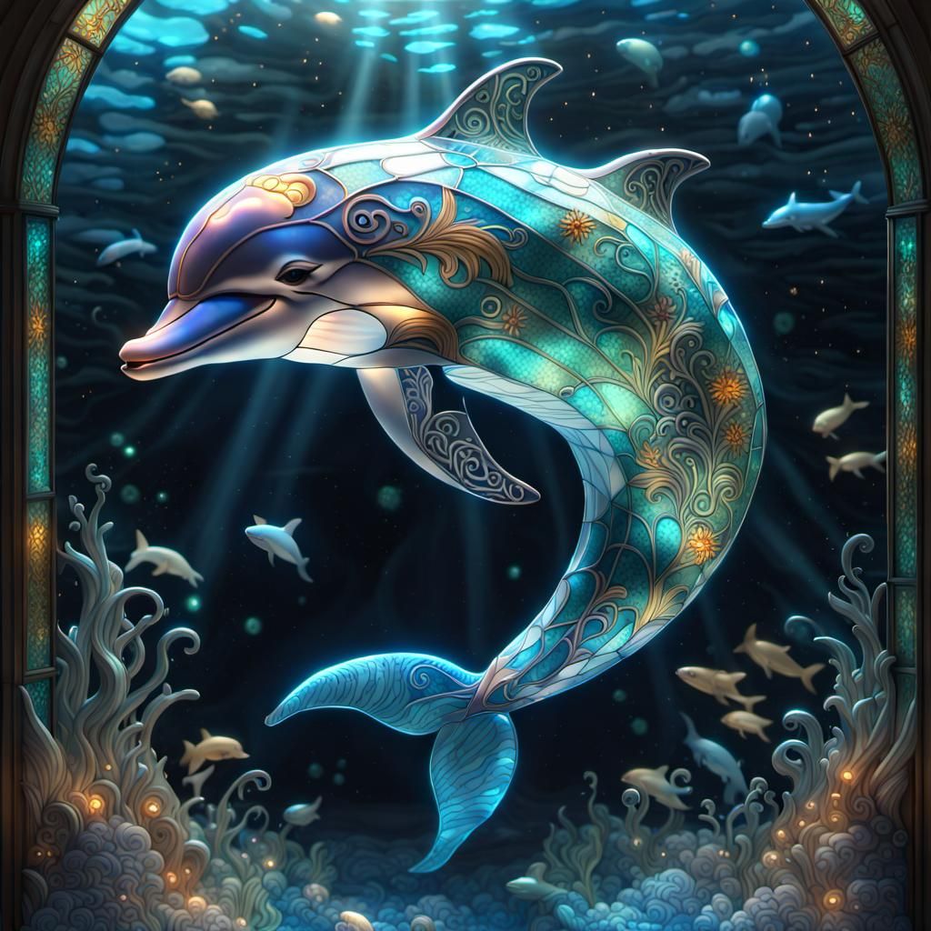 Stained glass of dolphin - AI Generated Artwork - NightCafe Creator