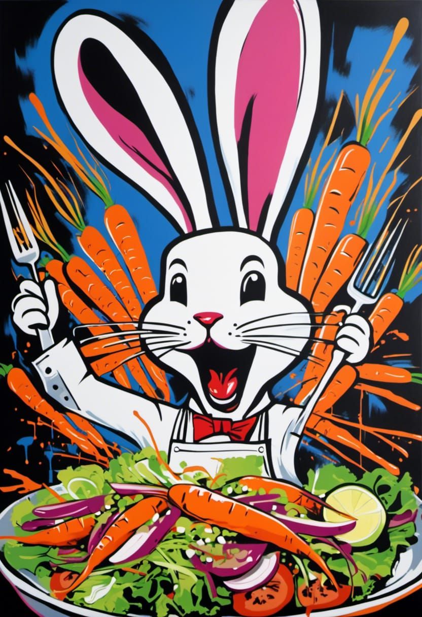 Chef rabbit, carrots!?!? neo-expressionism