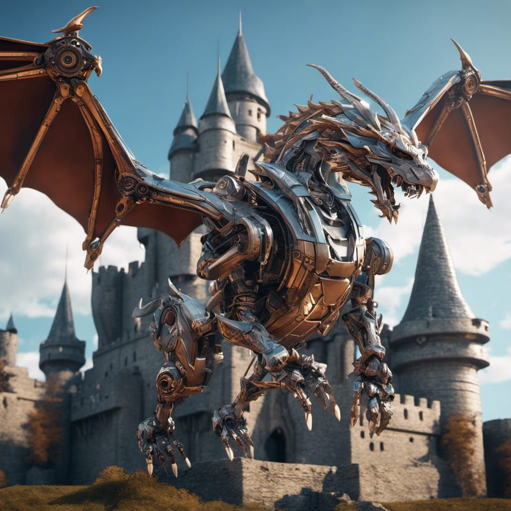 robot dragon flying around medieval castle!!   by @Timmy Contraros