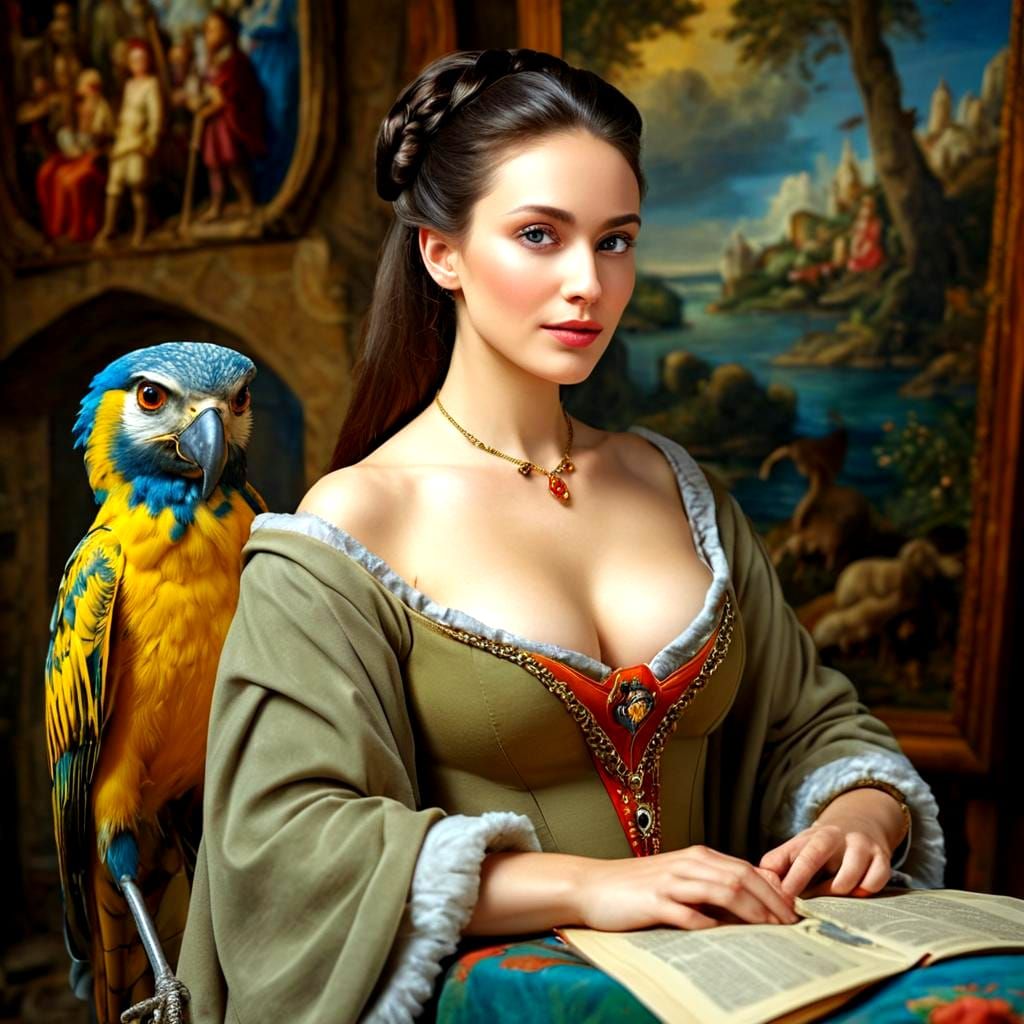 Medieval Lady in Illuminated Gothic Manuscript Style