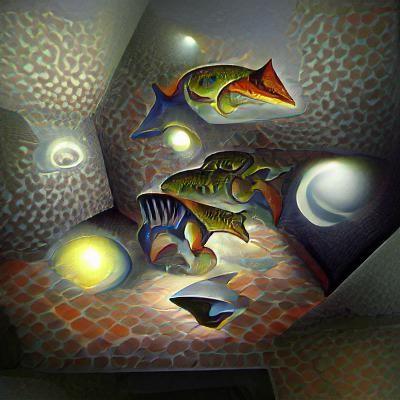 M.C Escher painting space fish