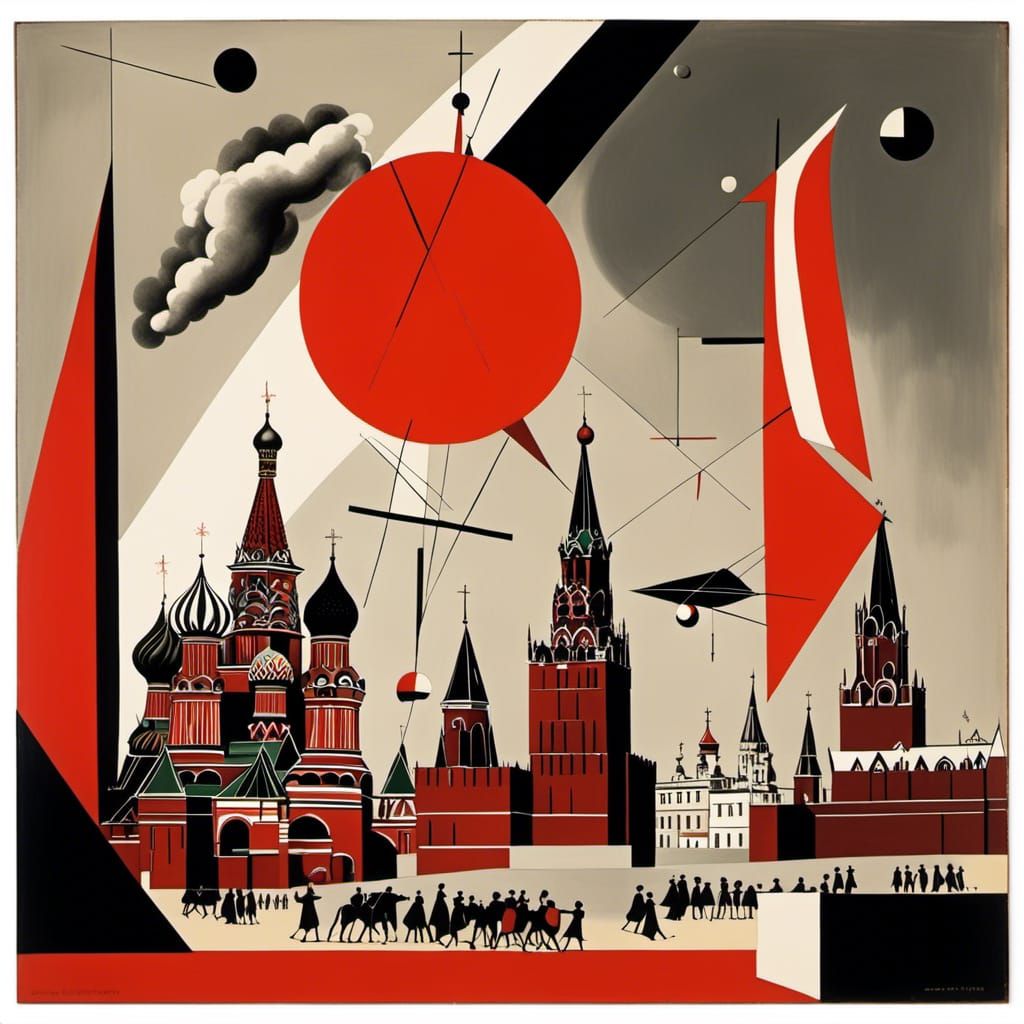 <lora:Lissitzky Kiss:1.0> agitprop, surrealism, in the style of boris taslitzky, in the style of el lissitzky, red square in moscow