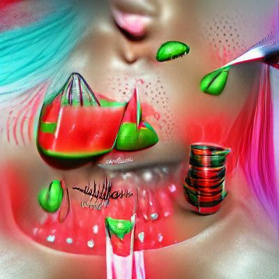 watermelon juice is dripping from my lips holographic concept art digital illustration concept art ai generated artwork nightcafe creator watermelon juice is dripping