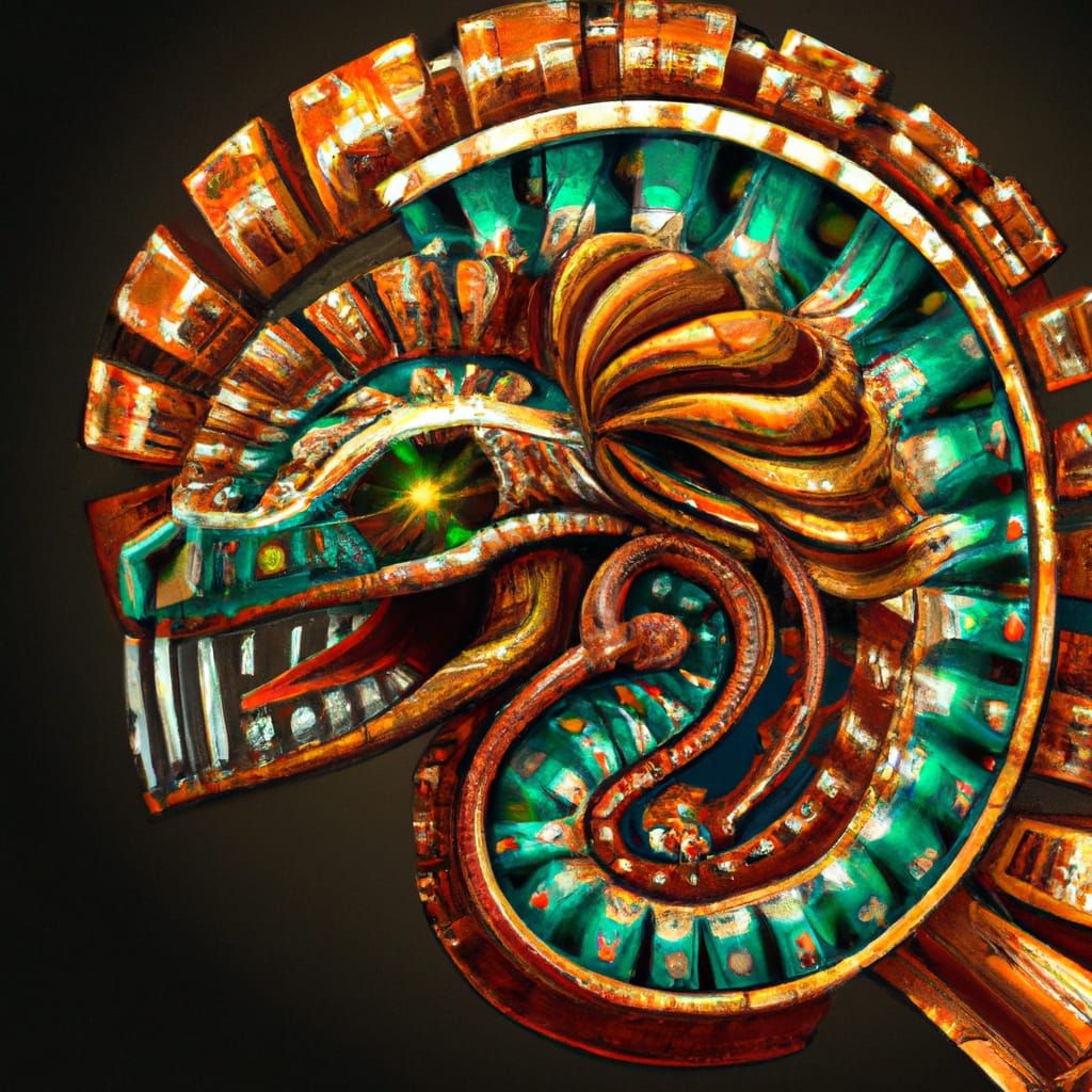 Quetzalcoatl, Feathered Serpent, Fierce highly detailed Snake, Detailed shiny scales, glowing fire eyes ...  by @Arturex