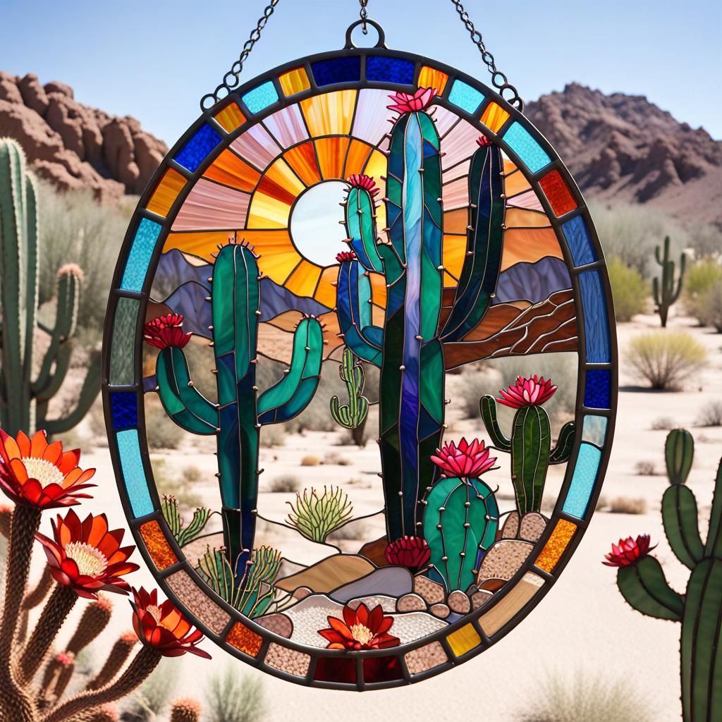 stained glass desert scene - AI Generated Artwork - NightCafe Creator