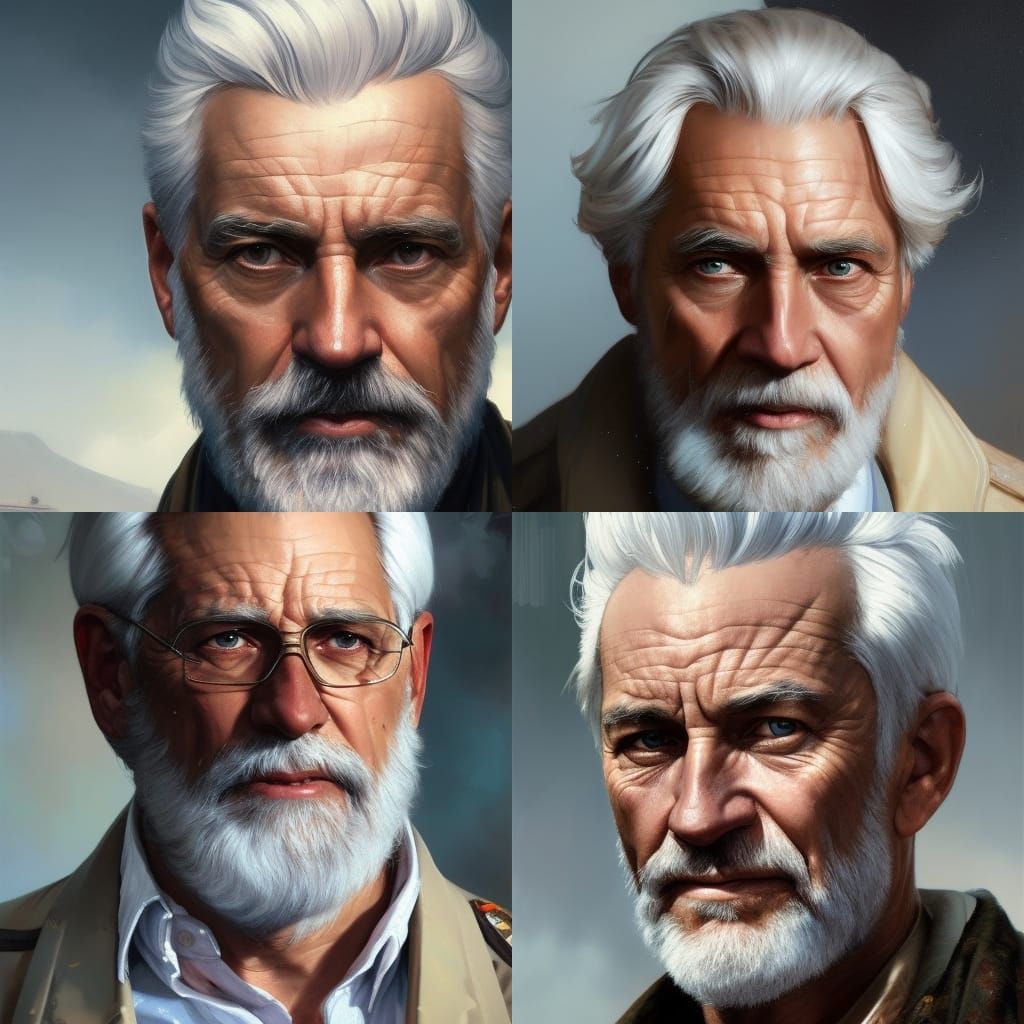 Older Caucasian Father with white hair and wrinkles