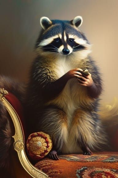 oil painting portrait of a distinguished Racoon  by @scoobydoobydo