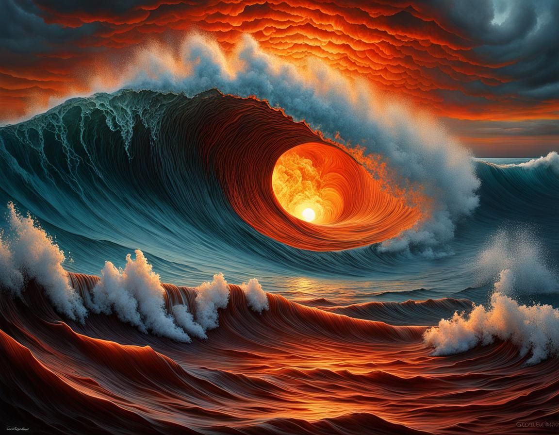 The wave caught the sunset  by @Strangery