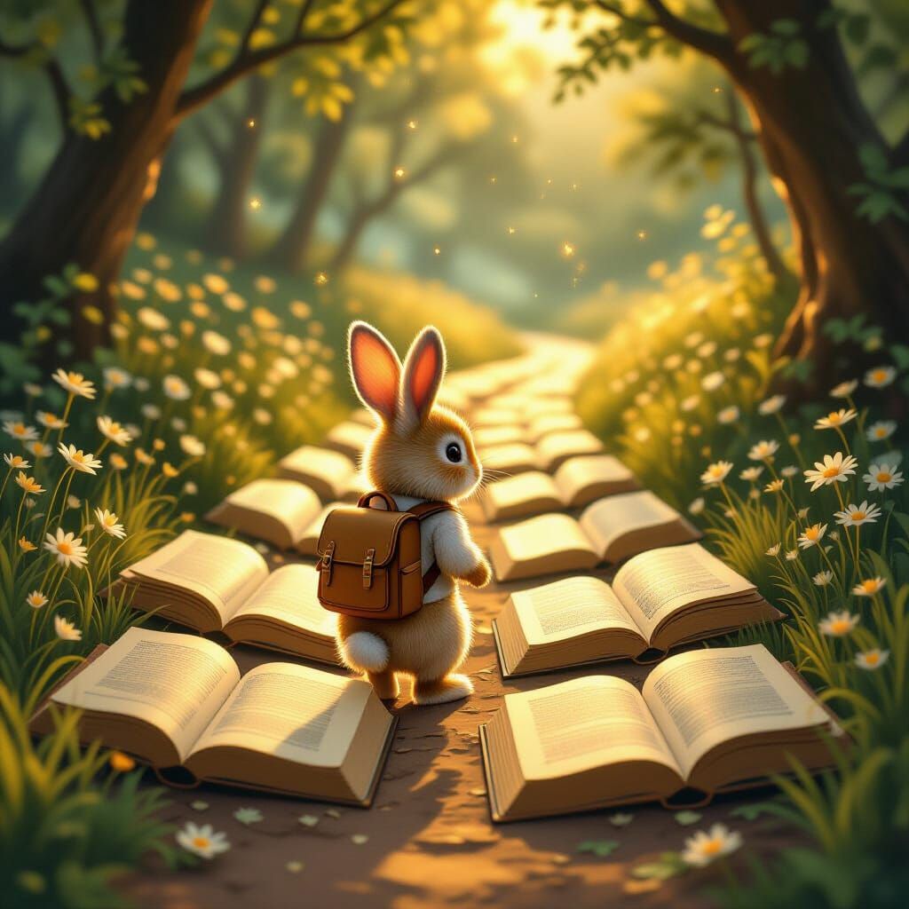 Bunny Explorer on a Book Path