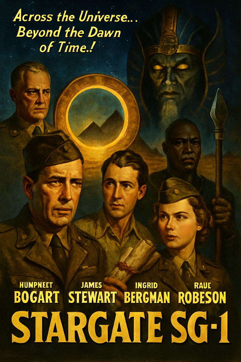 Retro 1940s Stargate SG-1 Poster with 1940s Cast  by @Troxley