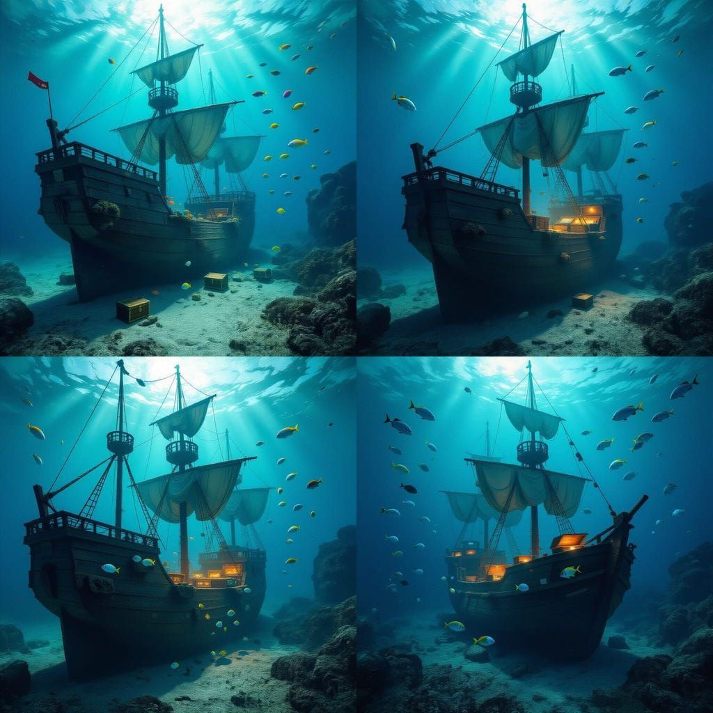 Ancient Sunken Ship with Mysterious Treasure Chests
