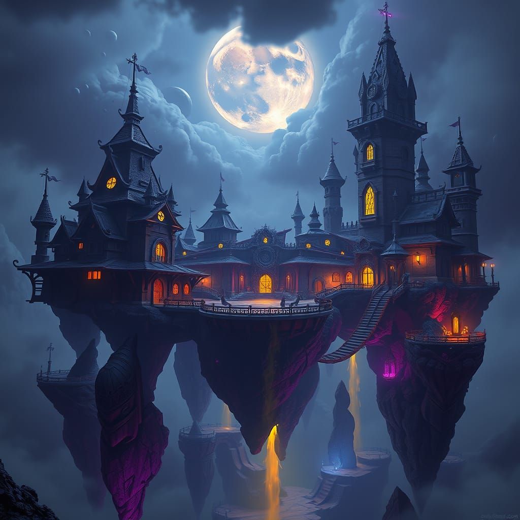 a evil wizard's secret base located on a floating island 
   by @Shadow Killer 