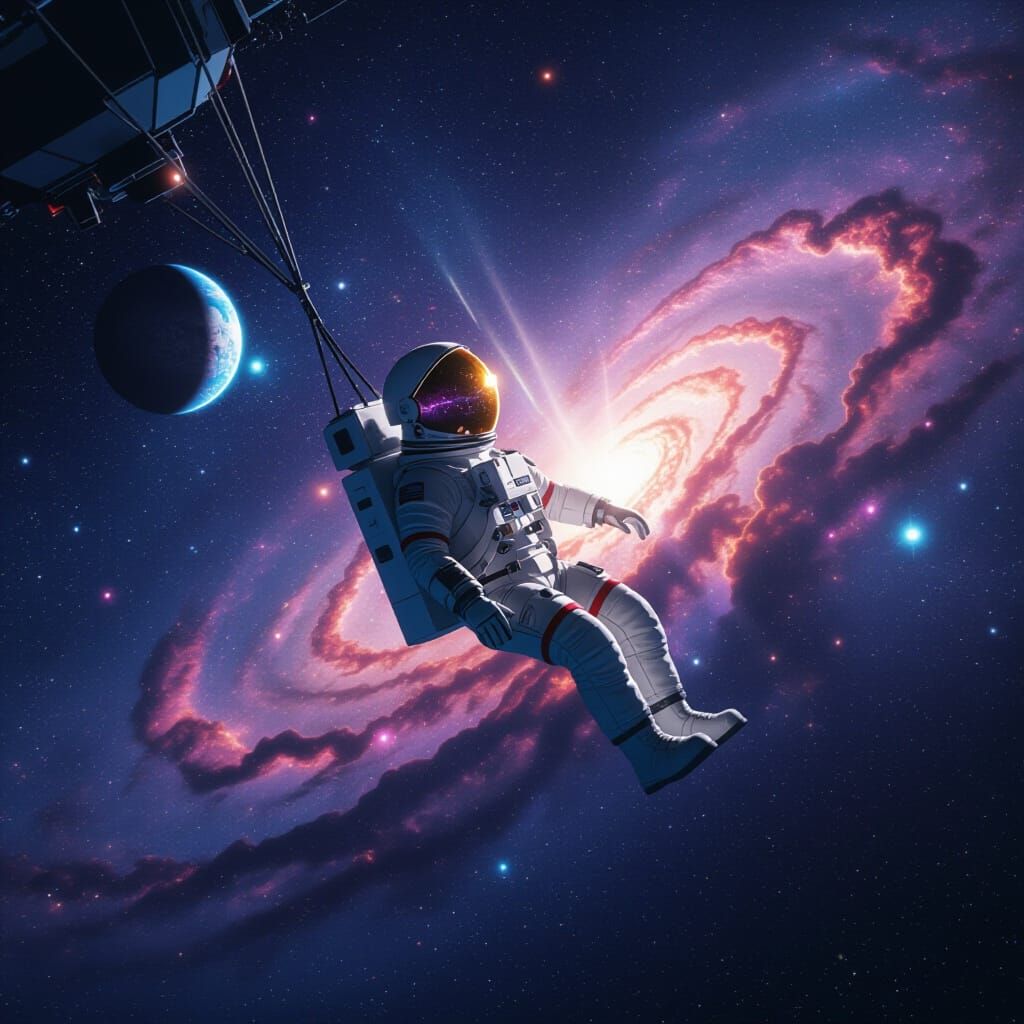 Astronaut in Space with Synthwave Galaxy