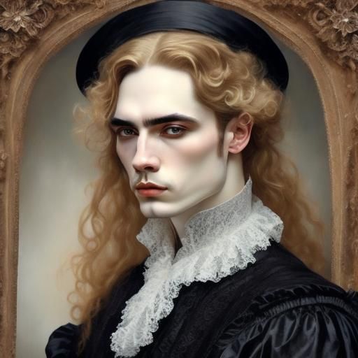 <lora:Painting Intensity:1.0> Oldschool glossy oil painting Renaissance Victorian, detailed eyes, man, lace, ruffles, Renaissance, Victorian...
