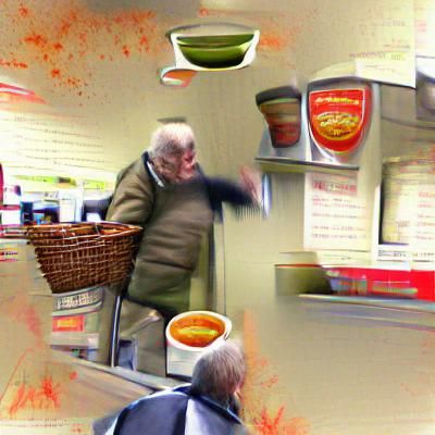 Angry old man sending back soup in a deli